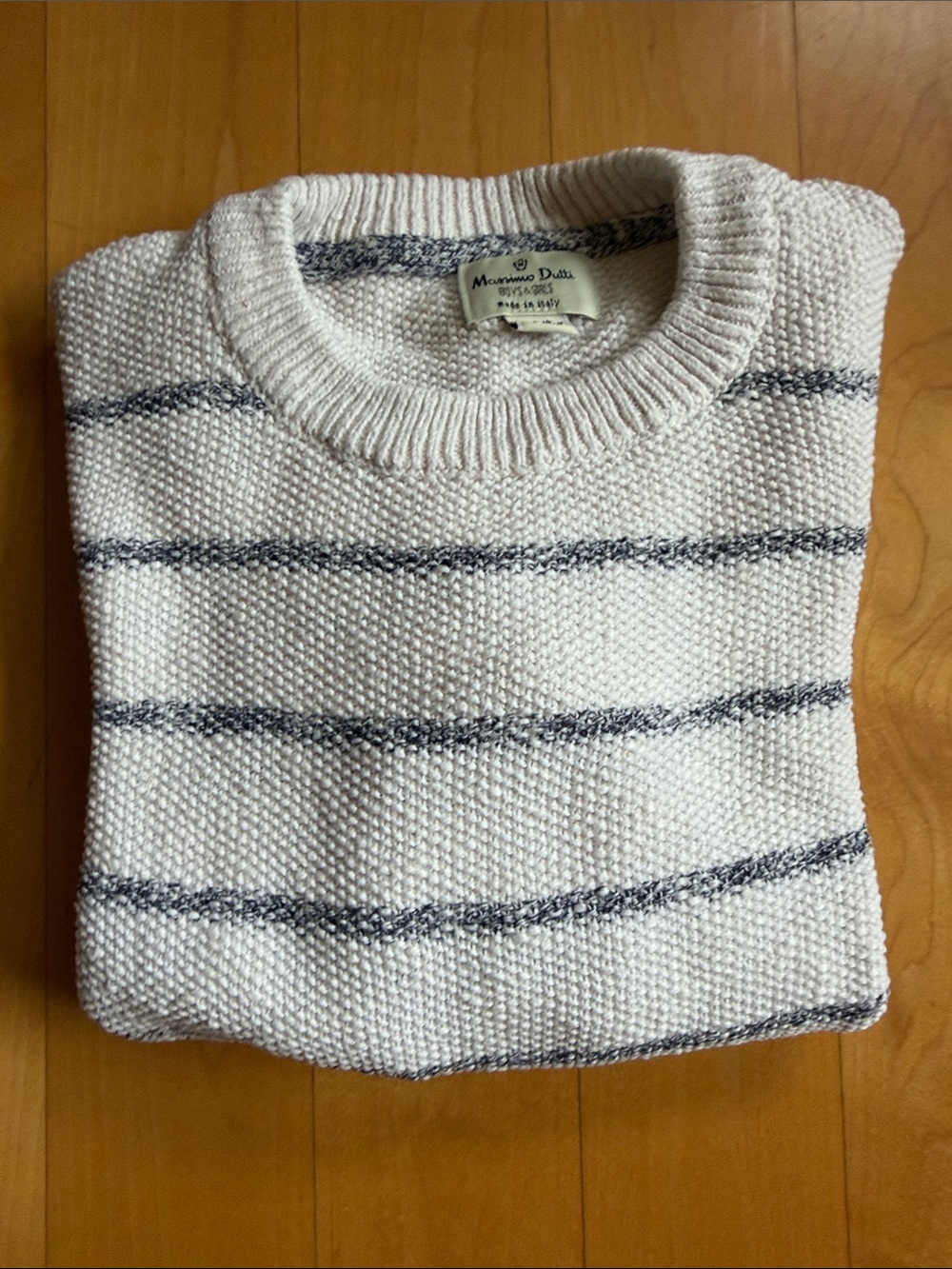 Massimo Dutti Cream Crewneck Sweater with Navy Stripes 9/10